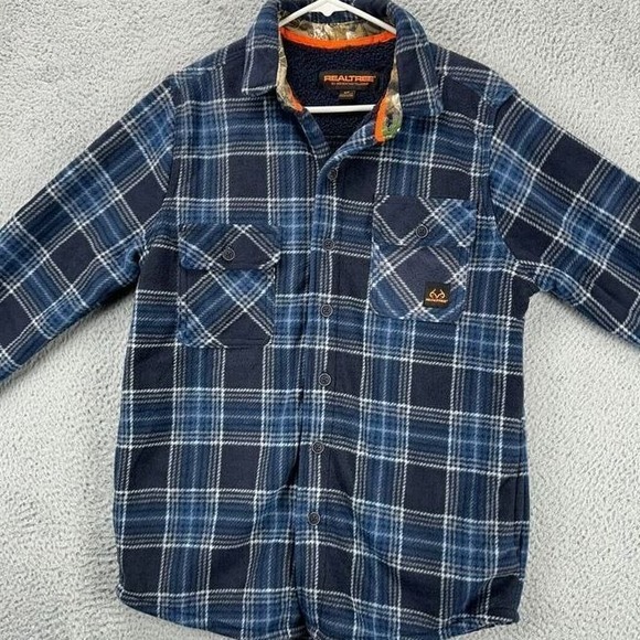 Realtree‎ Shacket Jacket Men Small Blue Plaid Fleece Lined Flap Pocket NEW F43 - Picture 1 of 13